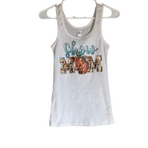 New Just Be Show Mom Cow Graphic Tank Top White Women's Size‎ S Country